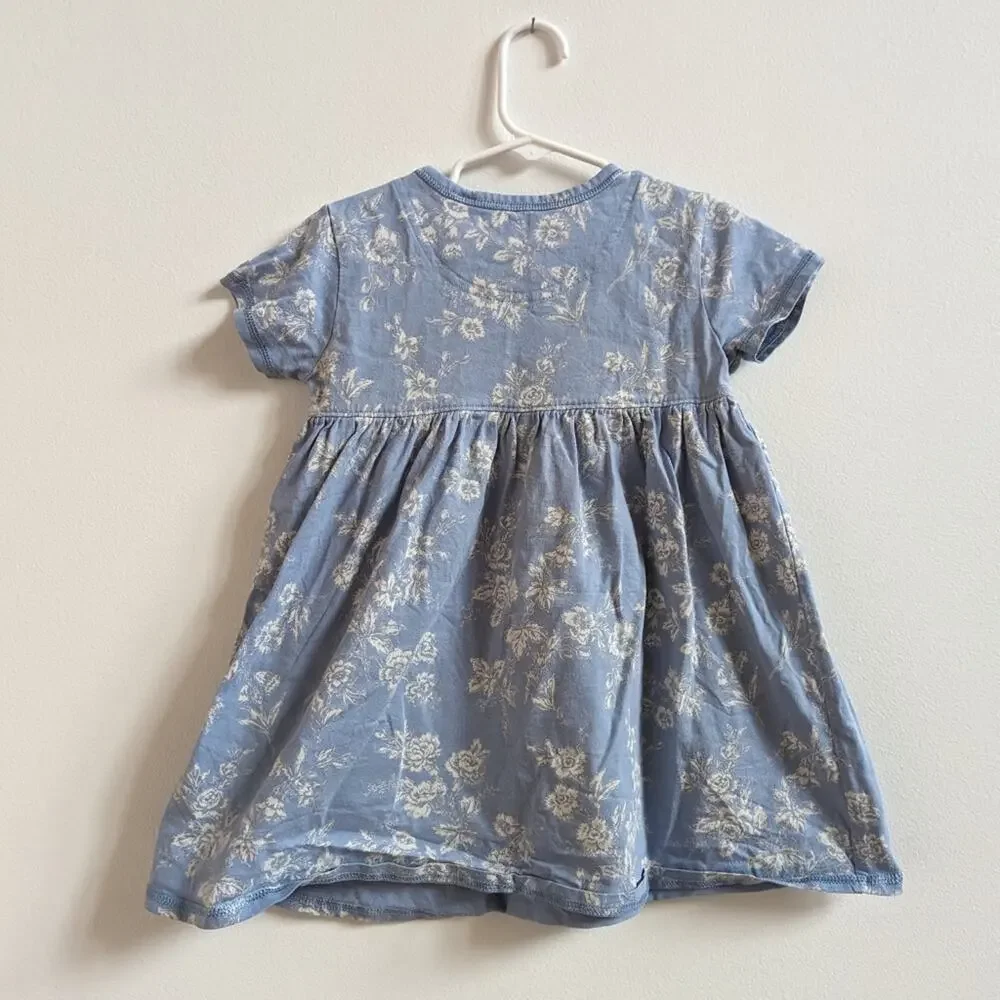 Vtg Gap Shirt Dress Girls Sz 2-3T Blue Floral Toile Staple 90s Twirly